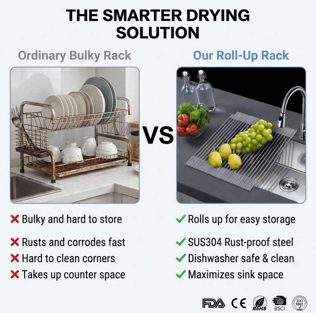 Expandable Over-the-Sink Dish Drying Rack – Space-Saving Kitchen Organizer