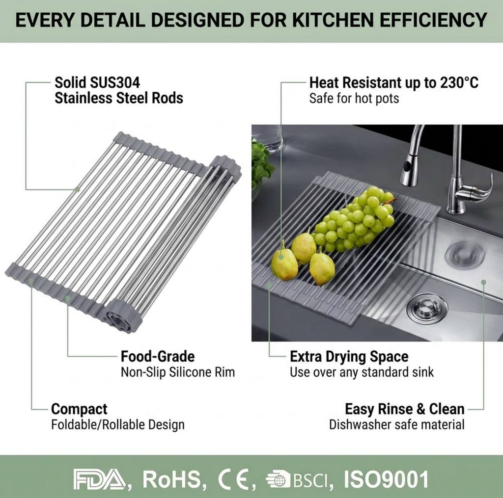 Expandable Over-the-Sink Dish Drying Rack – Space-Saving Kitchen Organizer