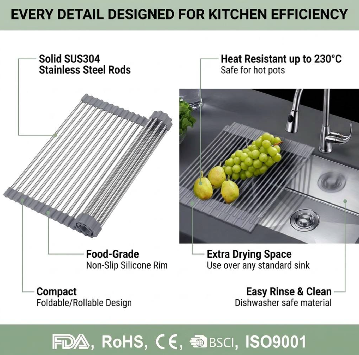 Expandable Over-the-Sink Dish Drying Rack – Space-Saving Kitchen Organizer