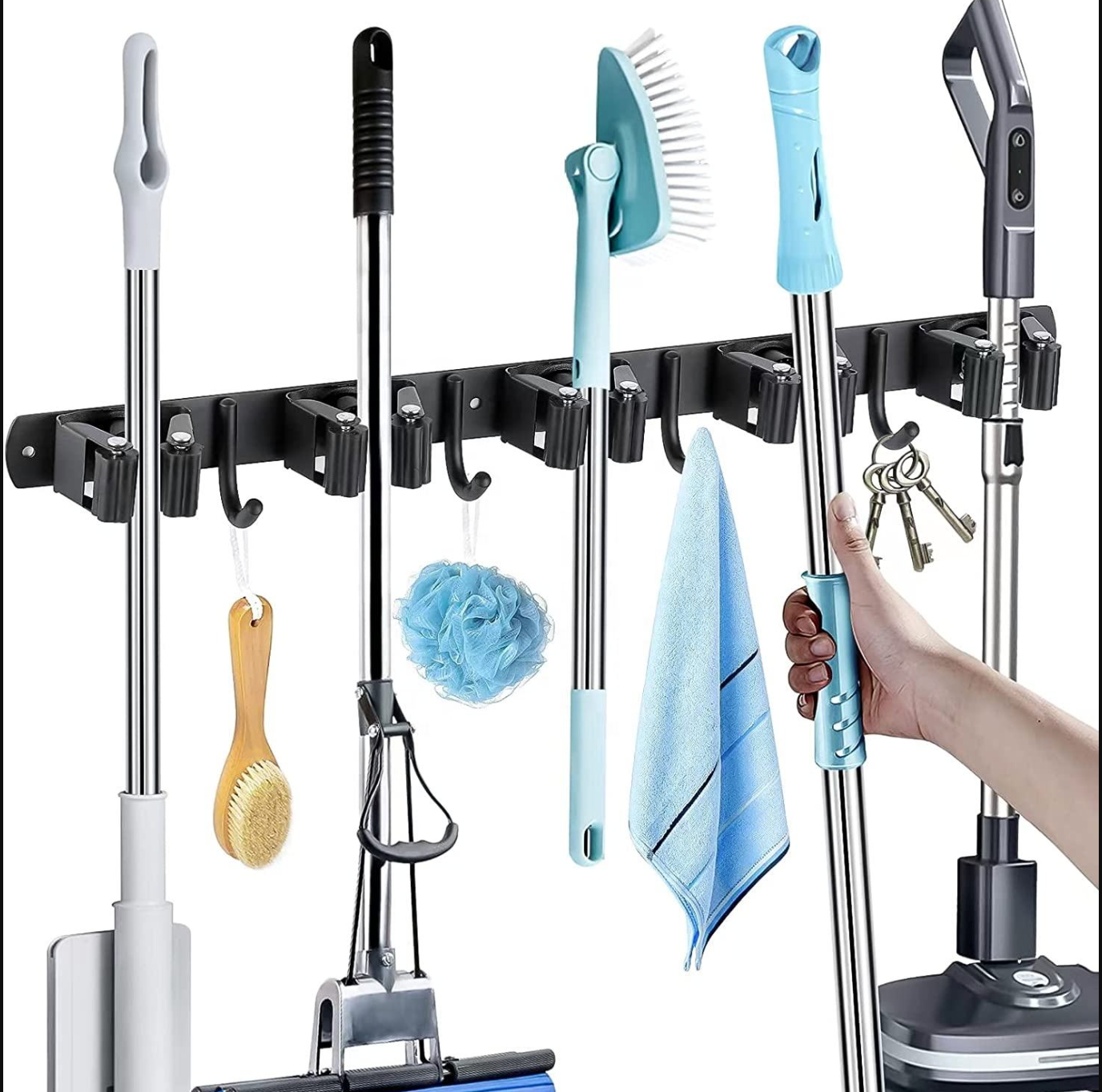 Wall-Mounted Broom & Mop Holder – Space-Saving Cleaning Tool Organizer