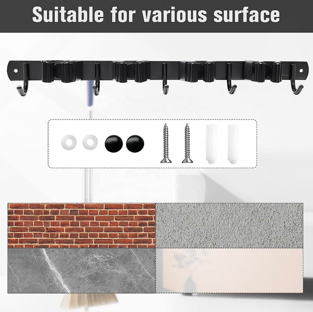 Wall-Mounted Broom & Mop Holder – Space-Saving Cleaning Tool Organizer