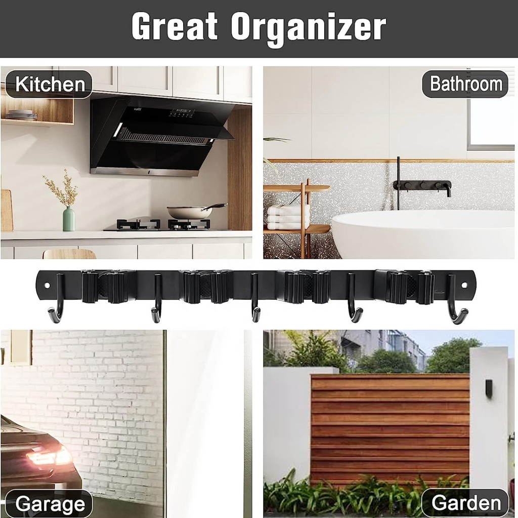 Wall-Mounted Broom & Mop Holder – Space-Saving Cleaning Tool Organizer