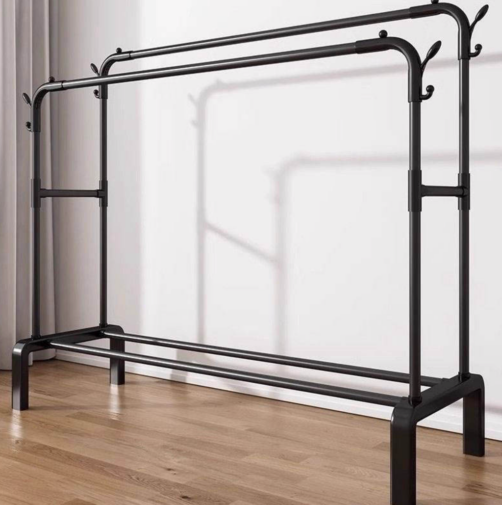 Portable Double-Rod Clothes Drying Rack with Wheels – Space-Saving Garment Organizer