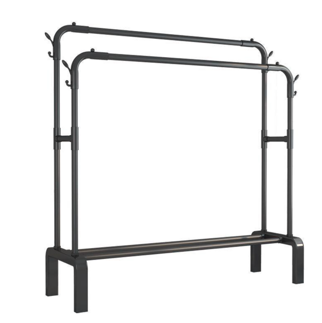 Portable Double-Rod Clothes Drying Rack with Wheels – Space-Saving Garment Organizer