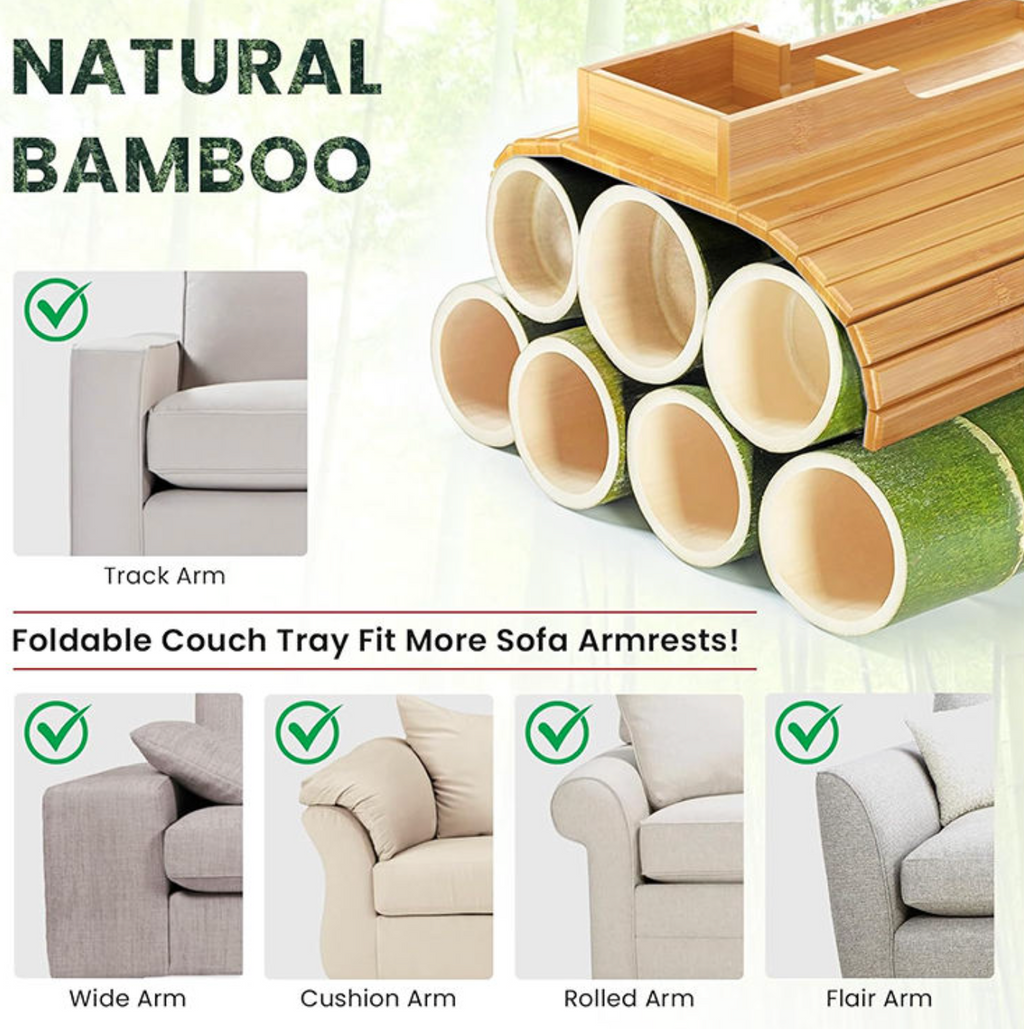 Detachable Bamboo Sofa Armrest Tray – Foldable Couch Organizer & Snack Table
