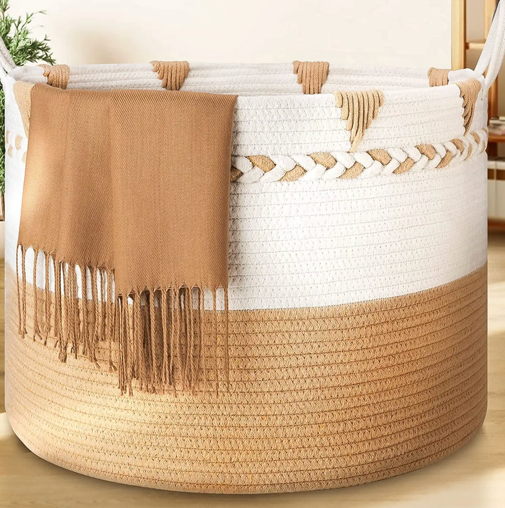 Extra Large Blanket Storage Basket – Stylish Living Room Organizer