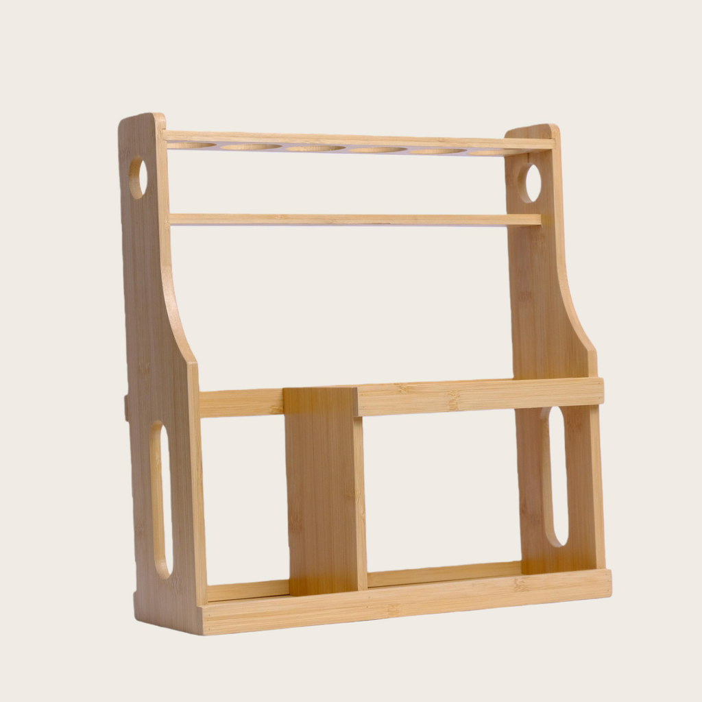 2-Tier Bamboo Glass Container Rack – Elegant Kitchen Countertop Storage Organizer