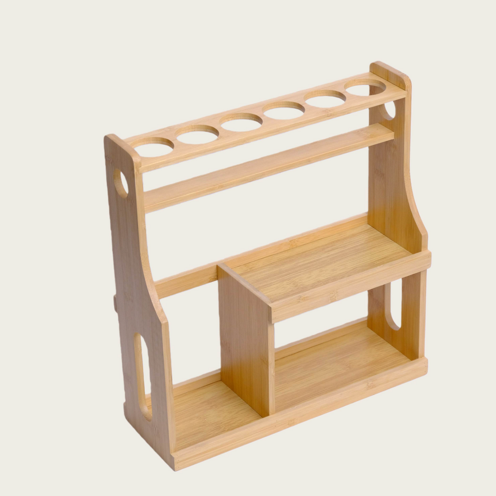 2-Tier Bamboo Glass Container Rack – Elegant Kitchen Countertop Storage Organizer