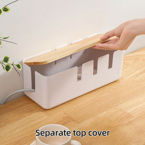 Bamboo Cable Management Box – Stylish Power Strip & Cord Organizer