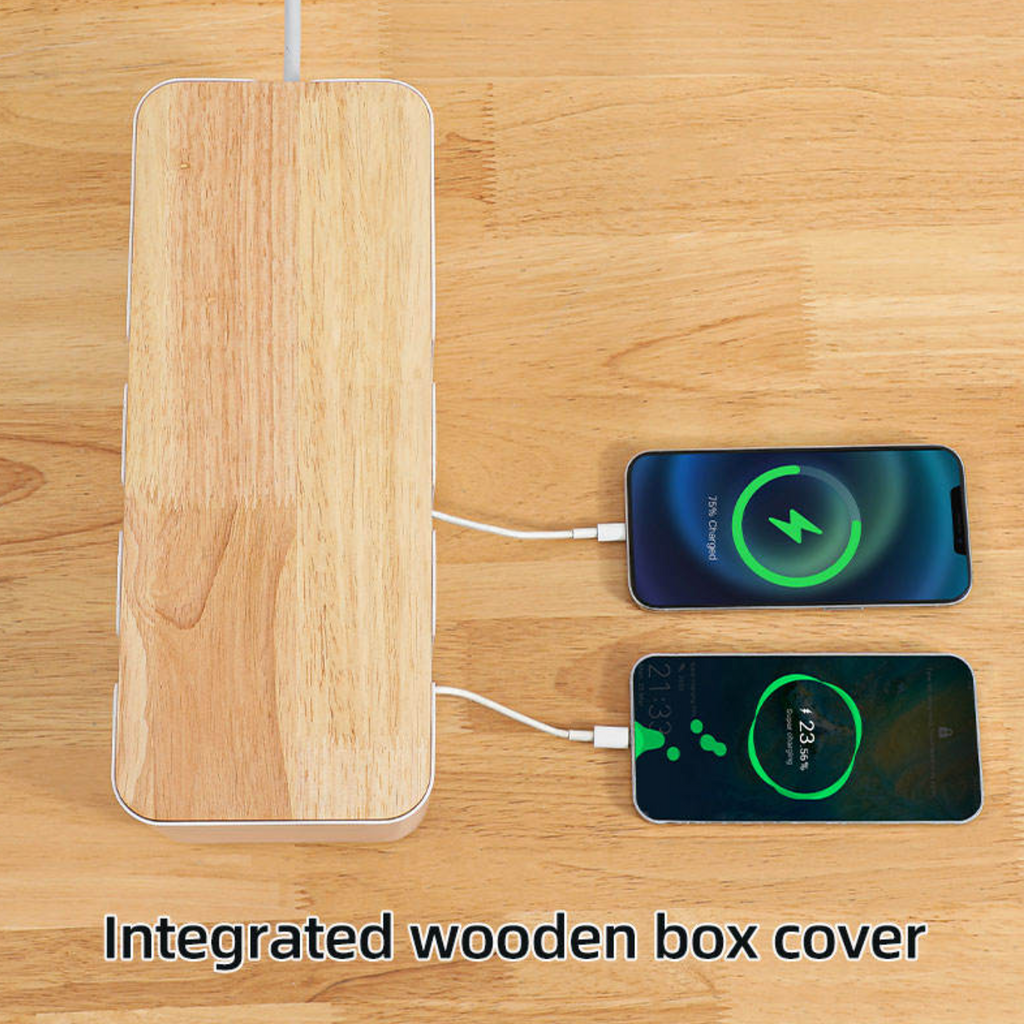 Bamboo Cable Management Box – Stylish Power Strip & Cord Organizer