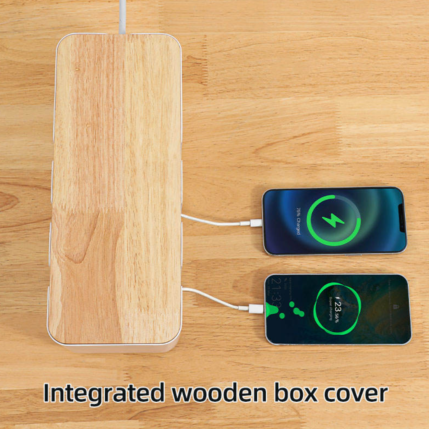 Bamboo Cable Management Box – Stylish Power Strip & Cord Organizer