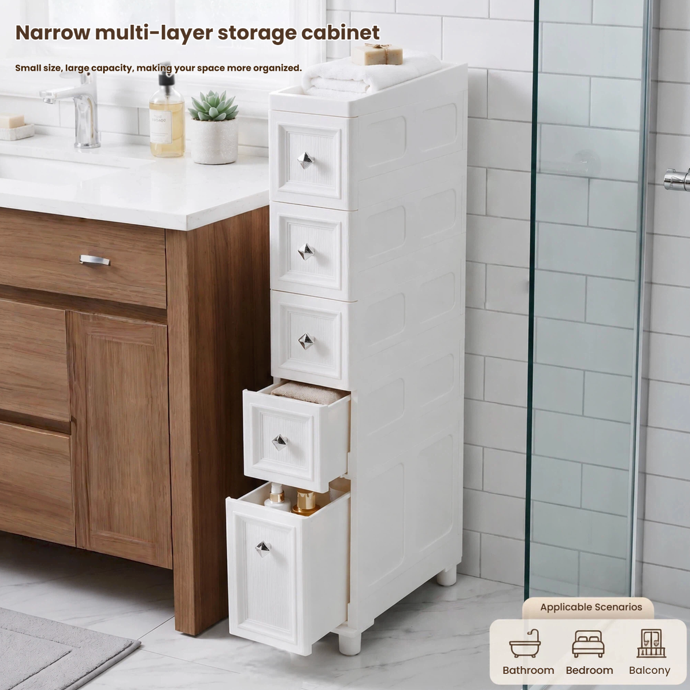 14cm Slim Plastic Storage Cabinet – Ultra-Narrow Space-Saving Organizer