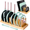 Expandable Bamboo Pot Lid Organizer – Adjustable Kitchen Storage Rack