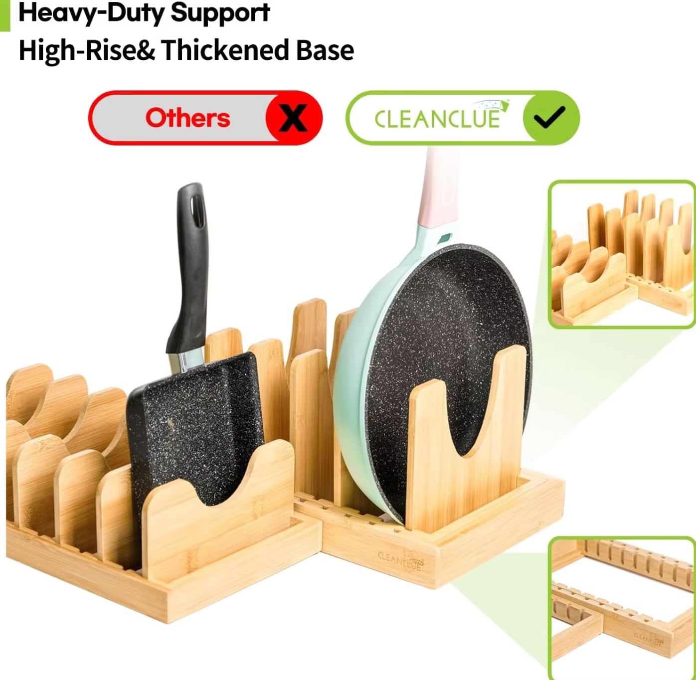 Expandable Bamboo Pot Lid Organizer – Adjustable Kitchen Storage Rack